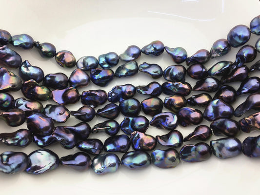 15.5'' AAA 13-16mm Black Green Blue Rainbow flame ball pearl,FL15-3A-7-15