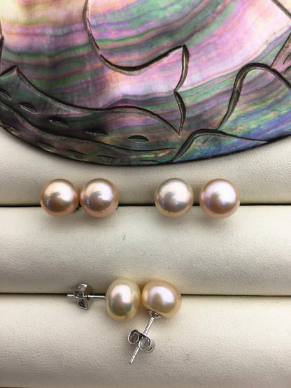 1 pair AAA 8.5-9mm Purple Rainbow Pearl Stud Earrings,pearl earrings,S925 Sterling Silver,Wedding,classic pearl studs,SE1-T42