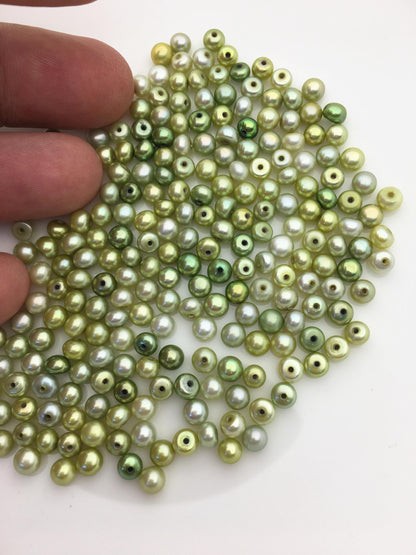 30pcs AAA 4.5-5mm green button round freshwater pearl,0.9mm half hole,BTN4-T3