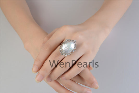 Very Big Baroque Pearl rings,affordable engagement rings,pearl wedding rings,promise rings for her,R1-018