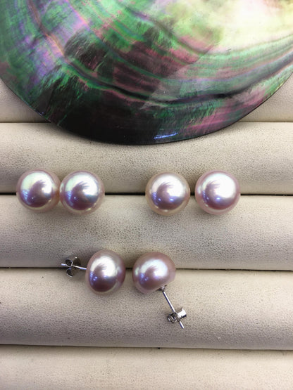 1 pair AAA 11.5-12mm purple rainbow button round Pearl Stud Earrings,freshwater pearl earrings,Wedding,classic pearl studs,SE1-069-26