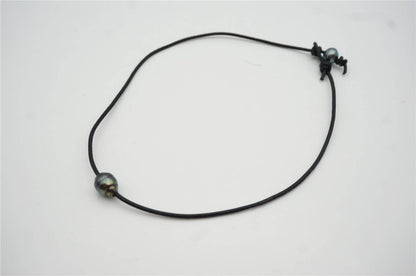 10-12mm Tahitian pearls hand rolled and knotted leather necklace, men or women choker, Black Leather Pearl necklace,Le11-025