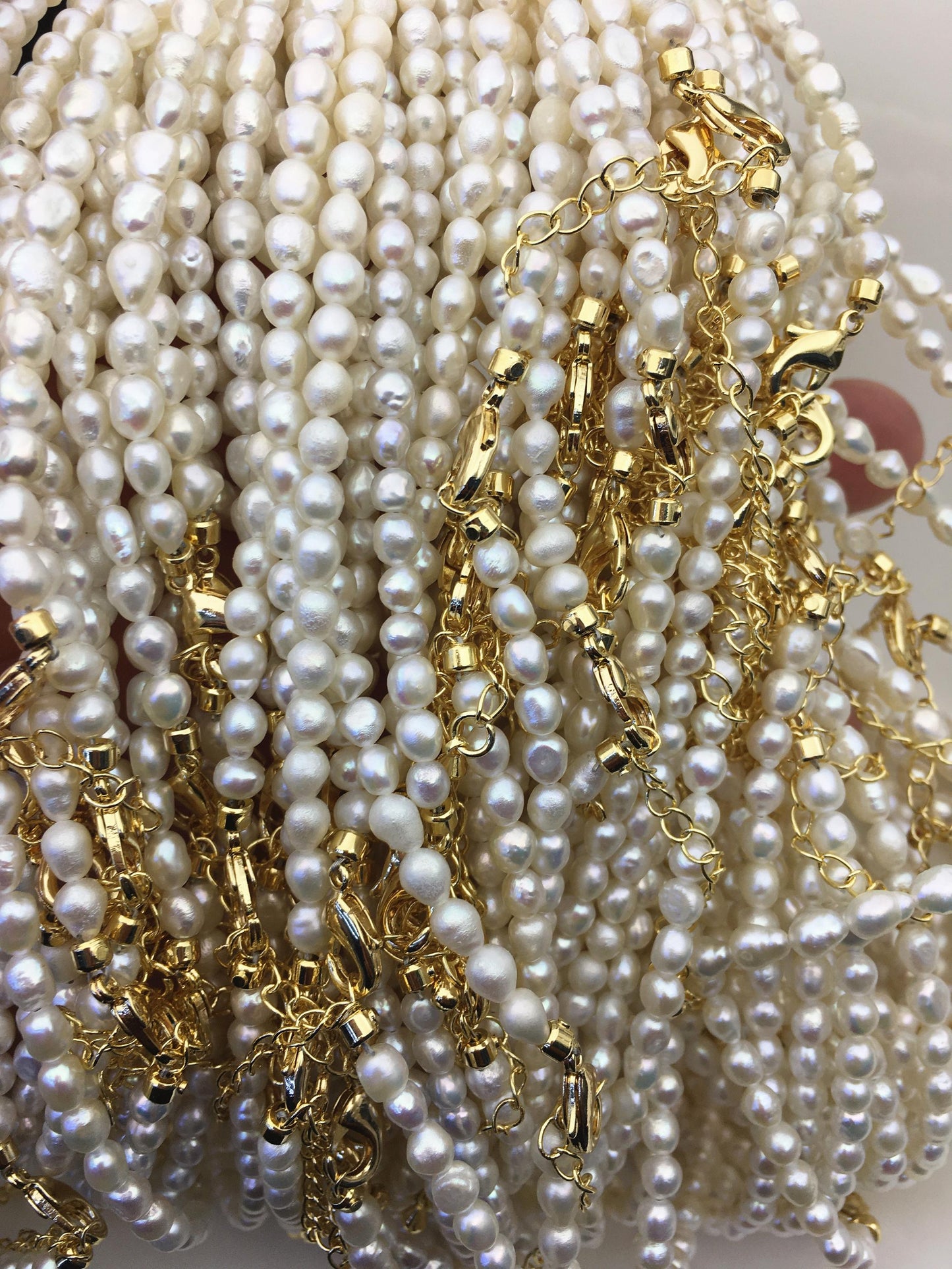 17+2'' AA 4-4.5mm white tiny rice freshwater Pearl necklace,genuine freshwater Pearl necklace,Natural Pearl Necklace,NPN1-T57
