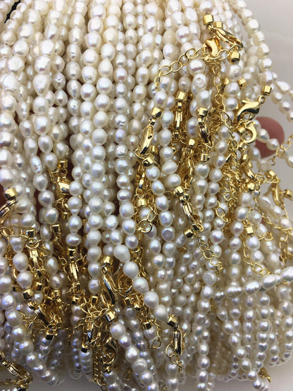 17+2'' AA 4-4.5mm white tiny rice freshwater Pearl necklace,genuine freshwater Pearl necklace,Natural Pearl Necklace,NPN1-T57