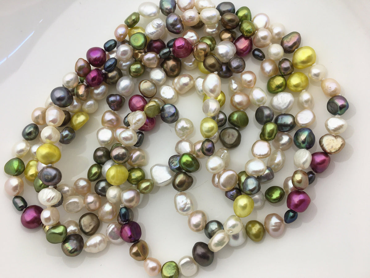 64'' AA+ 4-8mm misc color nugget pearl Necklace,NPN1-117