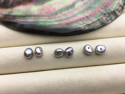 2 pairs AAA 6-7mm Gray keshi pearls Pair,for make stud earrings,baroque pearl,loose pearl beads,very high luster,ZS-127-62-3