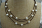 Floating pearl and leather Necklace, Pearl and Leather Necklace ,Multi-Strand Pearls necklace ,Pearl and Leather,Le1-084