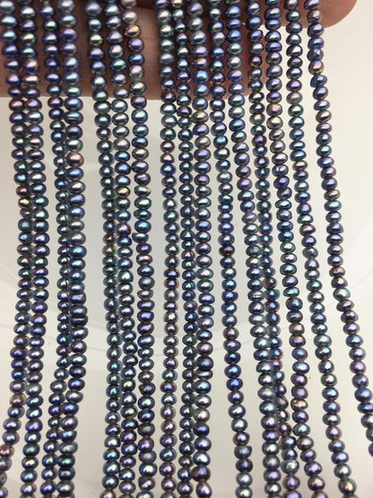 AAA 3-3.5mm tiny black blue button round freshwater pearls,nucleus pearl,Rondelle pearl Beads,SM3-3A-30