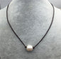 BIG Leather Pearl Choker,High Luster pearl, Pearl Leather Necklace,Ivory Freshwater pearl,Black Leather Pearl necklace,Le1-024