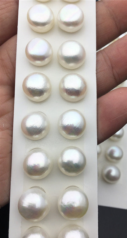 Rare!AAA 11-11.5mm Thick Skin Baroque button freshwater pearls,round button pearl pairs,pearl earring,pearl stud,BTN11-3A-12