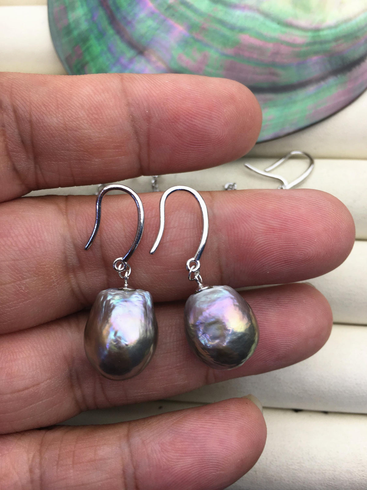 1 pair AAA 11-14mm gray bronze drop edison pearl dangle earrings,S925 Sterling Sliver earrings,SE3-T9-3