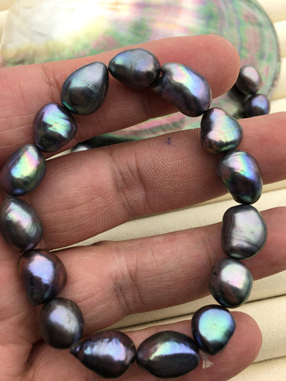 7'' 10mm AA+ deep blue nugget Freshwater pearl Elastic string Bracelet,baroque pearl bracelet,B8-063-2