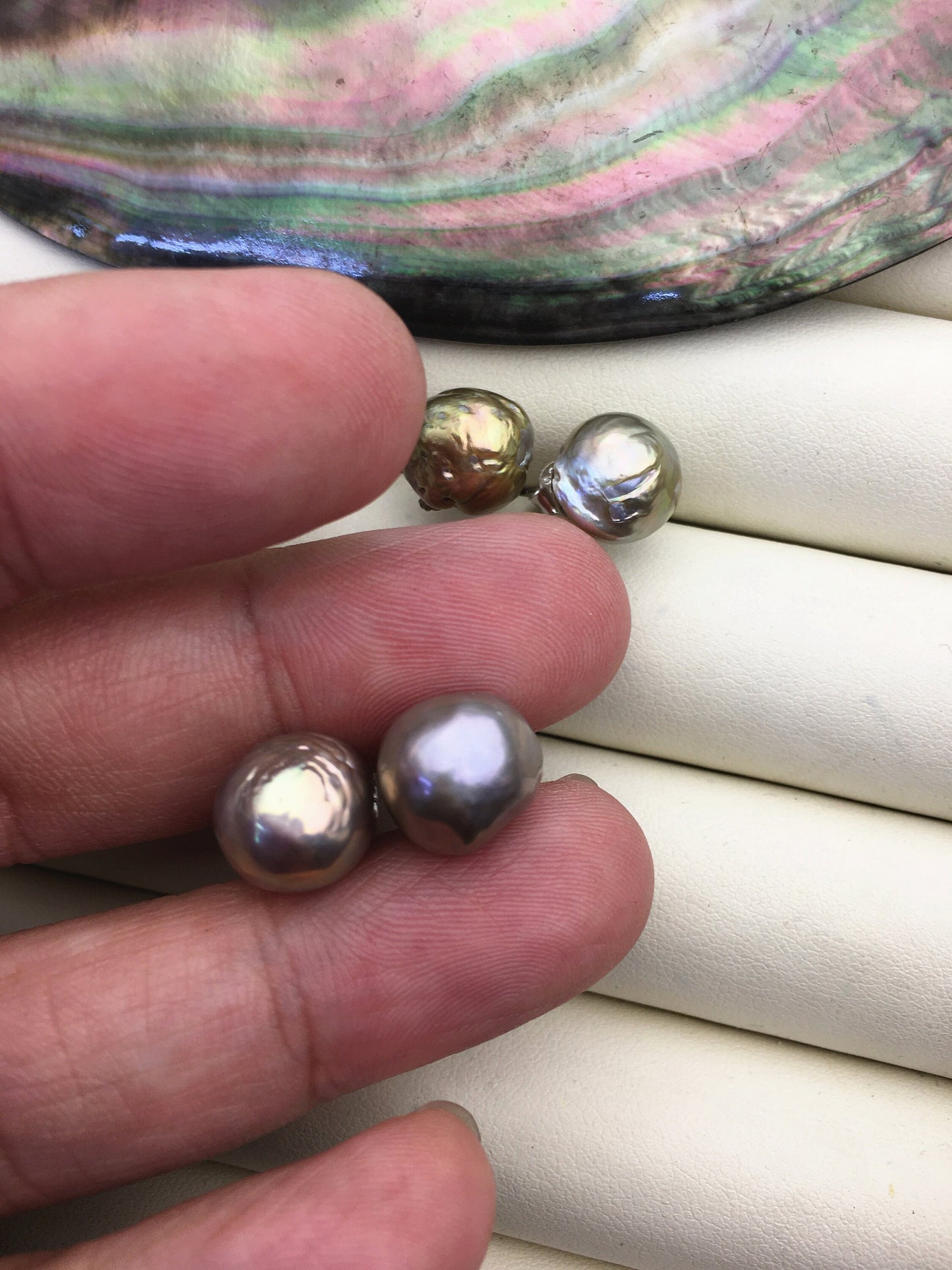2 pairs AA+ 10-11mm gray baroque near round edison pearl stud earrings,S925 Sterling Sliver stud earrings,SE3-T64