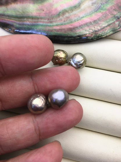 2 pairs AA+ 10-11mm gray baroque near round edison pearl stud earrings,S925 Sterling Sliver stud earrings,SE3-T64