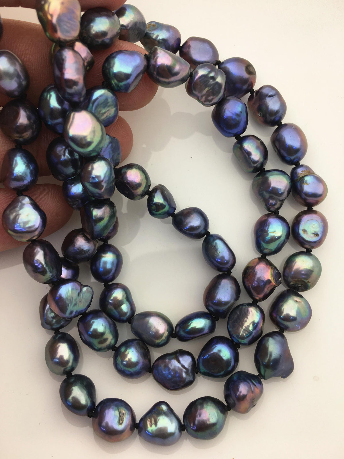 32'' AA+ 10mm deep blue balck nugget freshwater Pearl necklace,NPN1-020