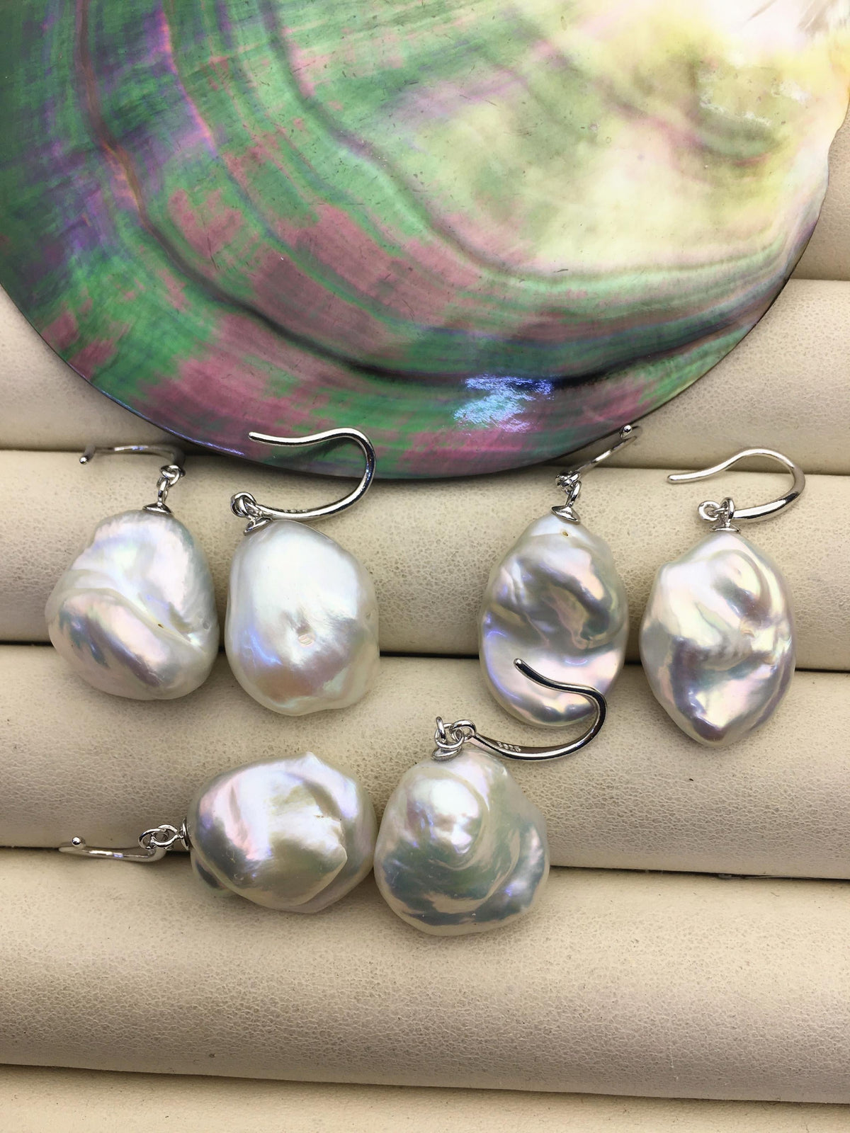 1 pair AAA 15-18mm white baroque pearl silver dangle earrings,earring with white baroque Natural Pearl,SE3-031-33