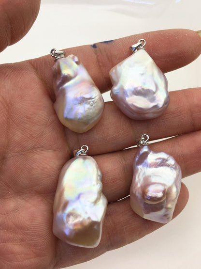 2pcs AAA 15-18mm Purple baroque diamond pearl pendant necklace,S925 Sterling silver pendant,NC1-041-14