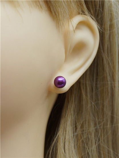 1 pair AAA 6-7mm Purple Pearl stud earrings,S925 Sterling Silver,Wedding,violet pearl earrings,purple jewelry,SE1-003