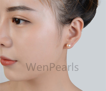 1 pair Select Size 2mm,3mm,4mm to 12mm White/Pink/Purple pearl stud earrings,button round,Sterling Silver,AAA pearl,Love,Happiness,SE1-008