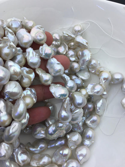 15.5'' AAA- 13-16mm Natural White flame ball pearl,FL15-3A-7-34