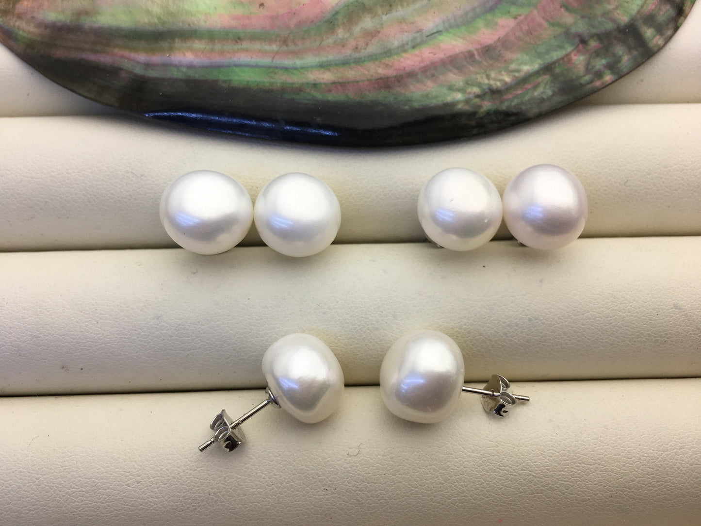 2 pairs AA+ 11.5-12mm White Nugget baroque pearl stud earrings - Freshwater Pearls earrings - SE1-069-2