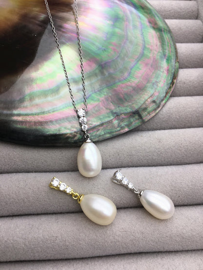 AAA white rice pearl Minimalist cz pendant necklace,S925 Sterling silver pendant,white Pearl necklace - NC1-062