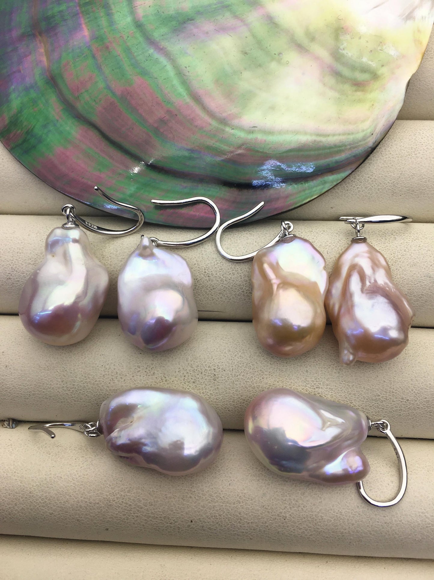 1 pair AAA 14-16mm light purple flame ball pearl dangle earrings,SE3-031-35