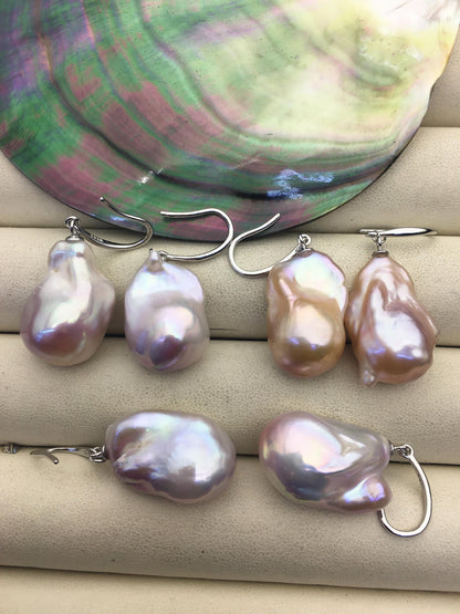 1 pair AAA 14-16mm light purple flame ball pearl dangle earrings,SE3-031-35