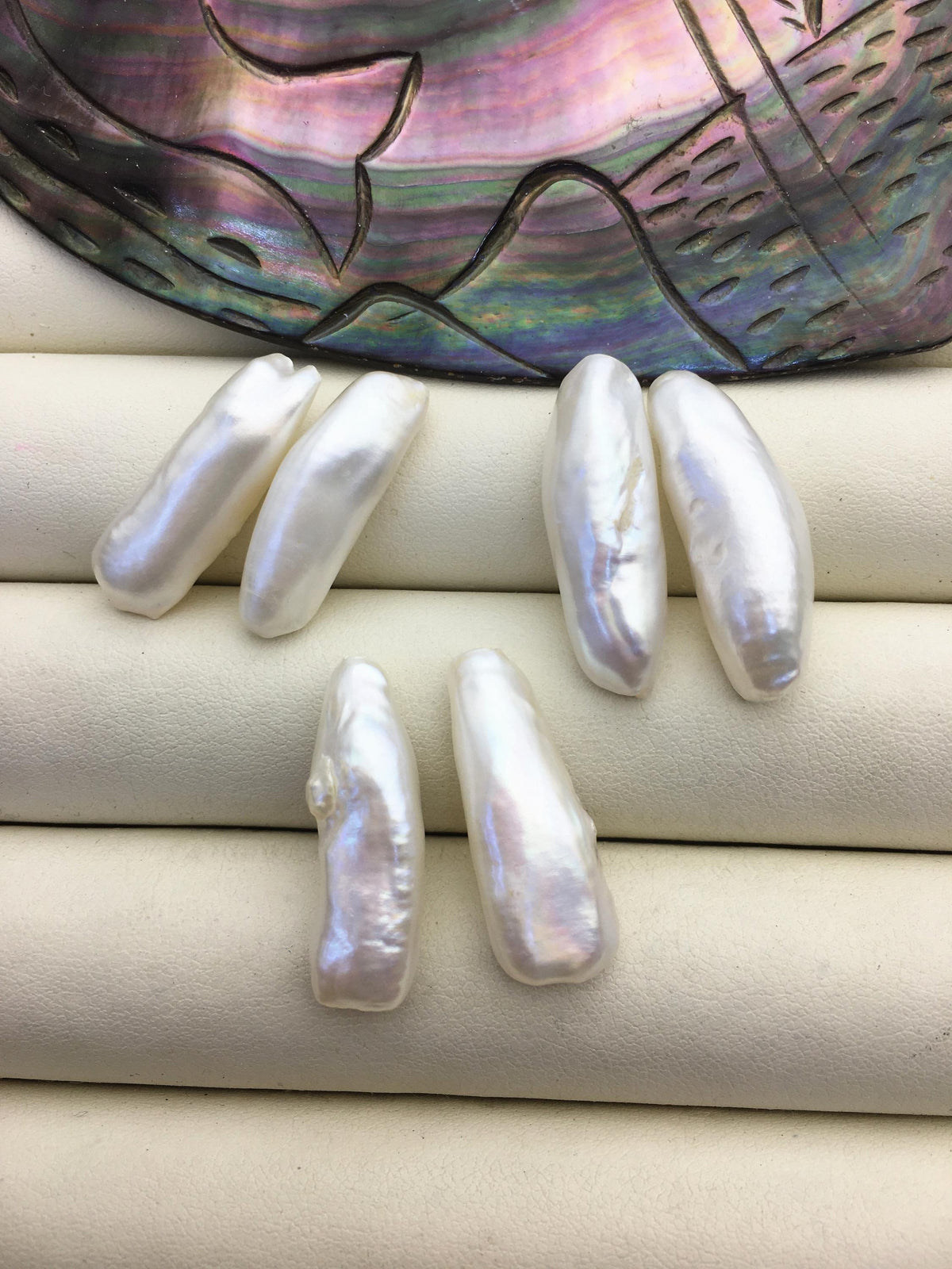 2 pairs AAA 8.5-11mm Thick White Biwa keshi pearls Pairs,for make dangle earrings,no hole,ZS-127-36-1