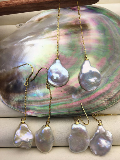 AAA White Keshi pearl Tassels dangle earrings,S925 Sterling Sliver pearl earrings,pearl for women,SE3-T3