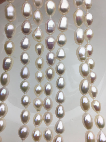 32 inches AA+ 8.3-10mm white rice pearl Necklace,NPN1-T12