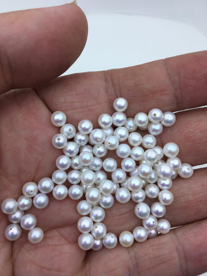 10pcs AAA 4.5-5mm white seed round freshwater pearls,tiny pearl supply,0.9mm half drilled,diy jewelry,RP4-3A-6