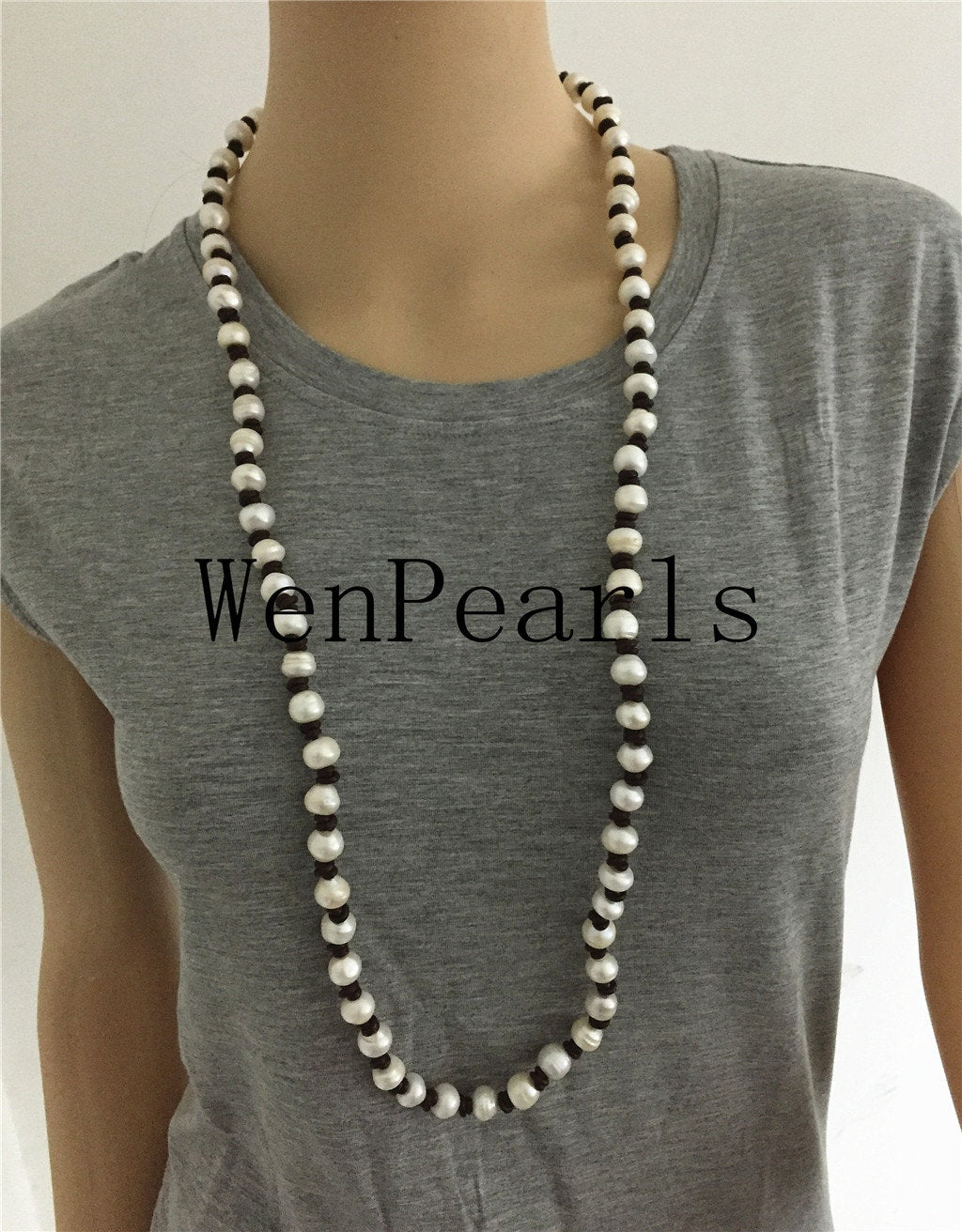 Freshwater pearl and leather necklace,Baroque Freshwater Pearl Necklace,white pearl necklace,wholesale,Le1-020