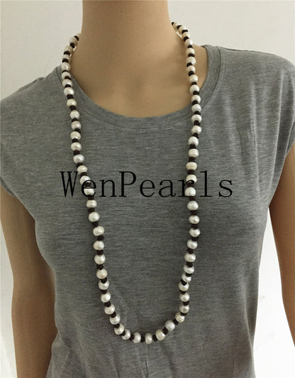 Freshwater pearl and leather necklace,Baroque Freshwater Pearl Necklace,white pearl necklace,wholesale,Le1-020
