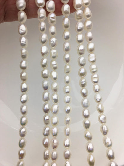 AA+ 6.4-7.4mm white nugget freshwater pearls,Cultured white freshwater pearls beads,teardrop pearl necklace,LM7-2A-5