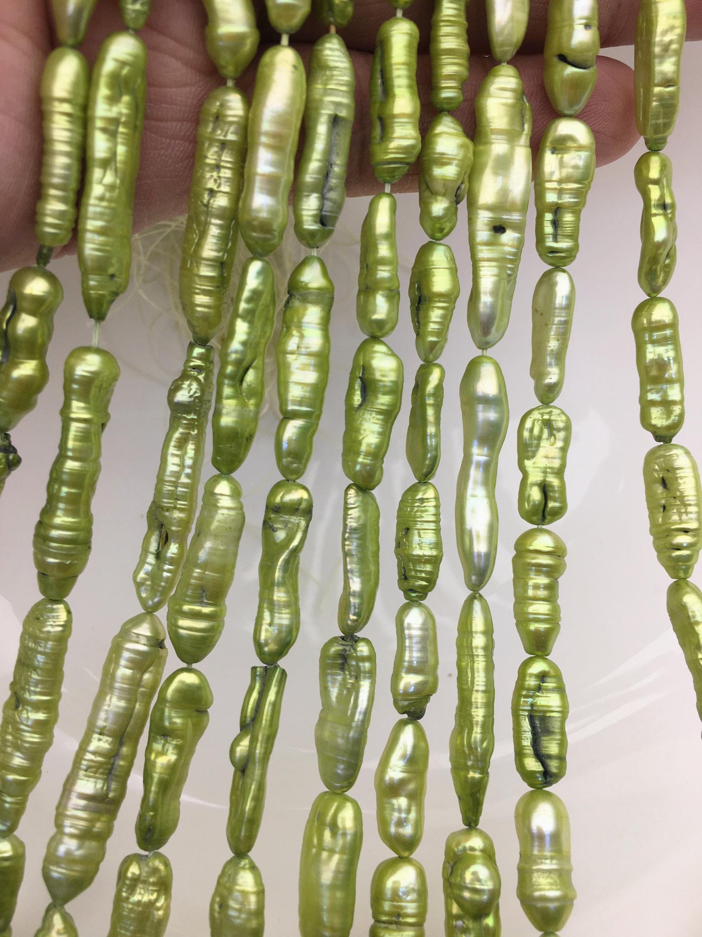AA 5-7mm green Biwa Pearl Necklace,Genuine Fresh Water Pearl,Wedding Necklace,Mothers Day,ZS-80-10-51