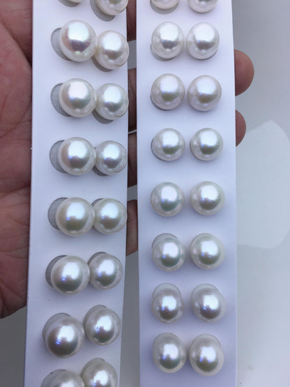 1 pair AAA+ 11-12mm white round freshwater pearl pair,no hole,RP11-3A-4