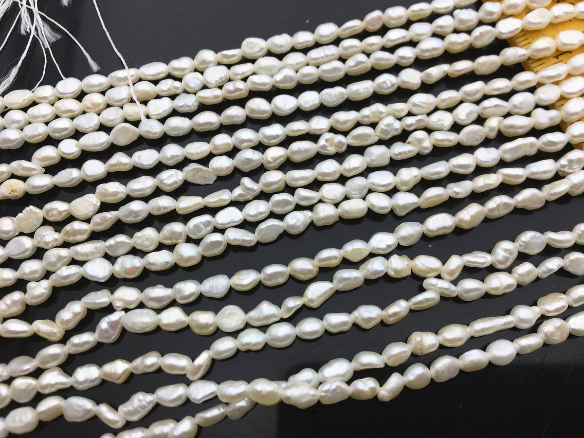 3 strands AA 4.5-5mm Tiny white nugget freshwater pearls,irregular nugget freshwater pearl strand,LM4-2A-1