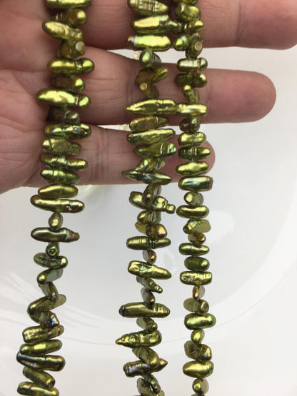 AA+ 4-5mm green Biwa Pearl Necklace,Genuine Fresh Water Pearl,Wedding Necklace,Mothers Day,ZS-80-10-28
