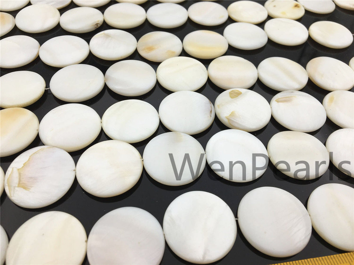 25mm Natural Mother of Pearl shell coin beads full strand,White shell,Ivory shell,GSHE-C-005