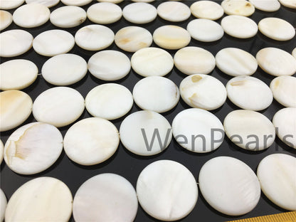 25mm Natural Mother of Pearl shell coin beads full strand,White shell,Ivory shell,GSHE-C-005