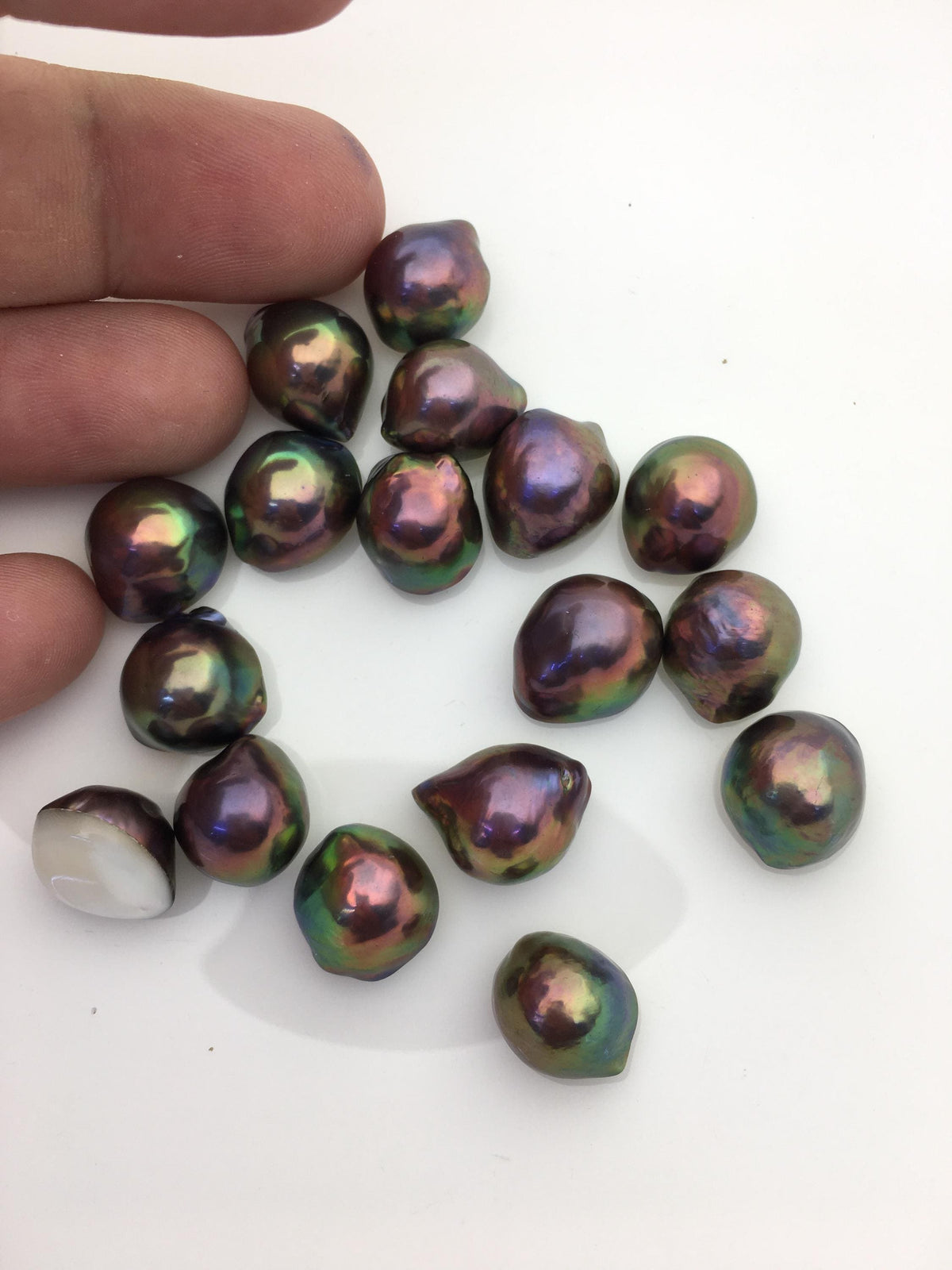 17pcs AAA 11-13mm Black Rainbow Baroque Freshwater Mabe Natural Rainbow Freshwater Pearls,no hole,MB-T7