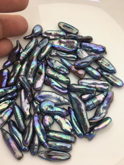 53pcs AA+ 6-12mm black blue biwa keshi Freshwater Pearls, no hole,ZS-80-1-31