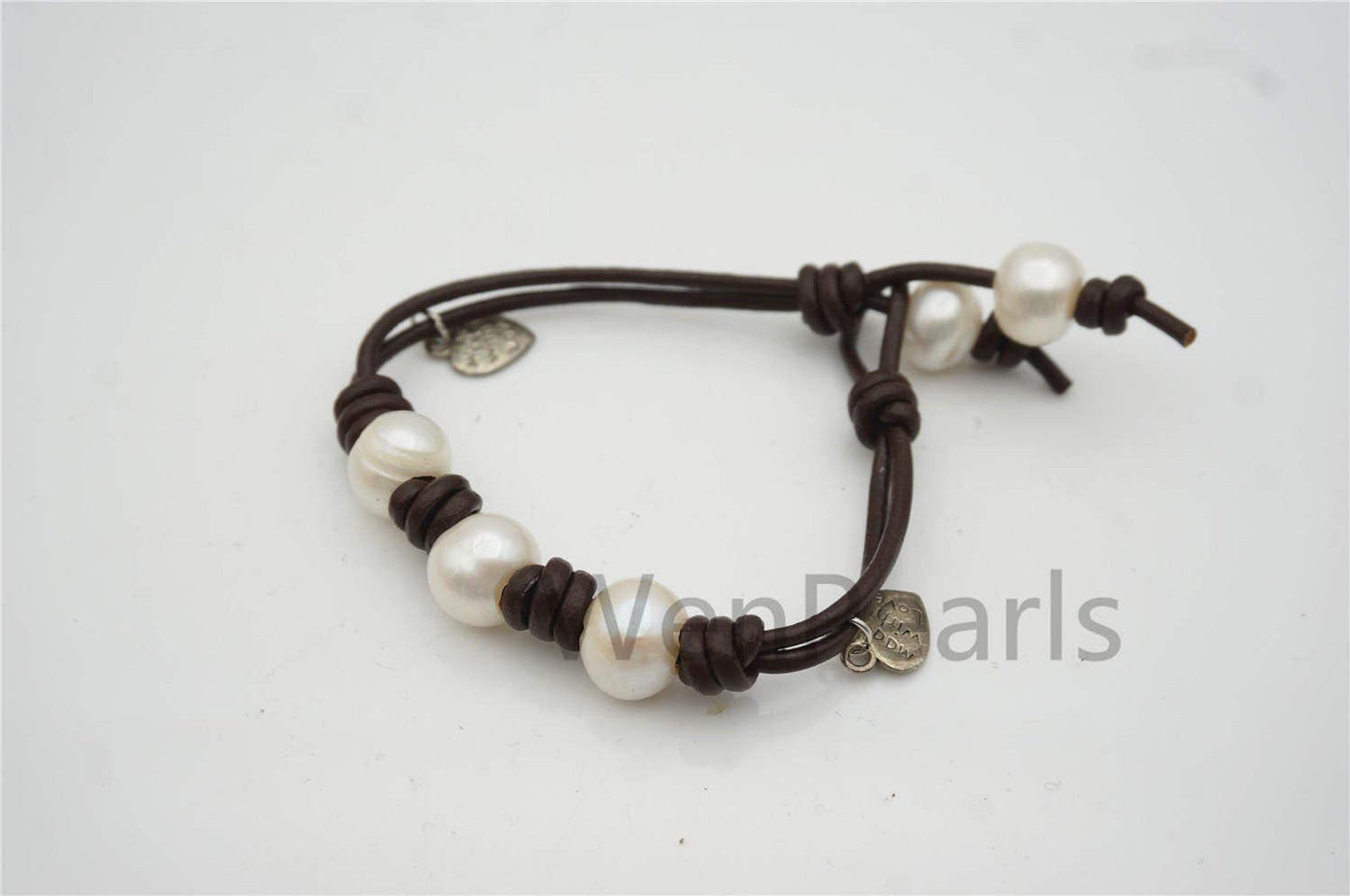 3 Pearl leather bracelet,11mm potato white pearl,Select leather color,Handmade Cuff,Le7-112