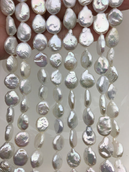 AA 12-13mm White Coin freshwater pearls,diy bead,flat round pearl bead,COIN12-2A-2-20