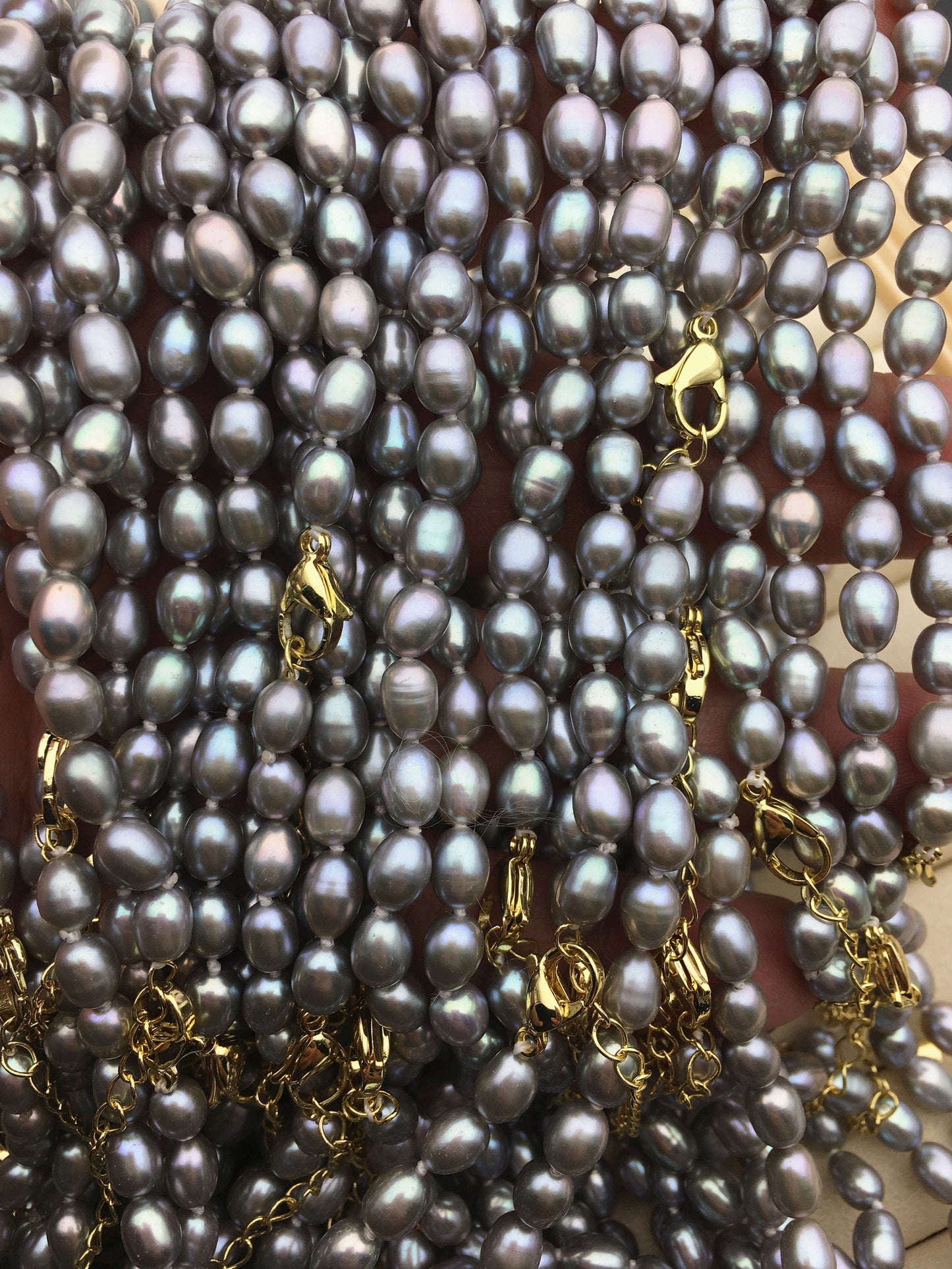 16.5+2'' AAA 5-5.5mm gray tiny rice freshwater Pearl necklace,genuine freshwater Pearl necklace,Natural Pearl Necklace,NPN1-001