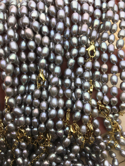 16.5+2'' AAA 5-5.5mm gray tiny rice freshwater Pearl necklace,genuine freshwater Pearl necklace,Natural Pearl Necklace,NPN1-001