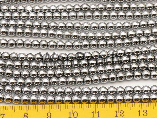 Hematite silver Gray 4mm Smooth Round,AAA, 105pcs,15.5 inches,G50-R4-002