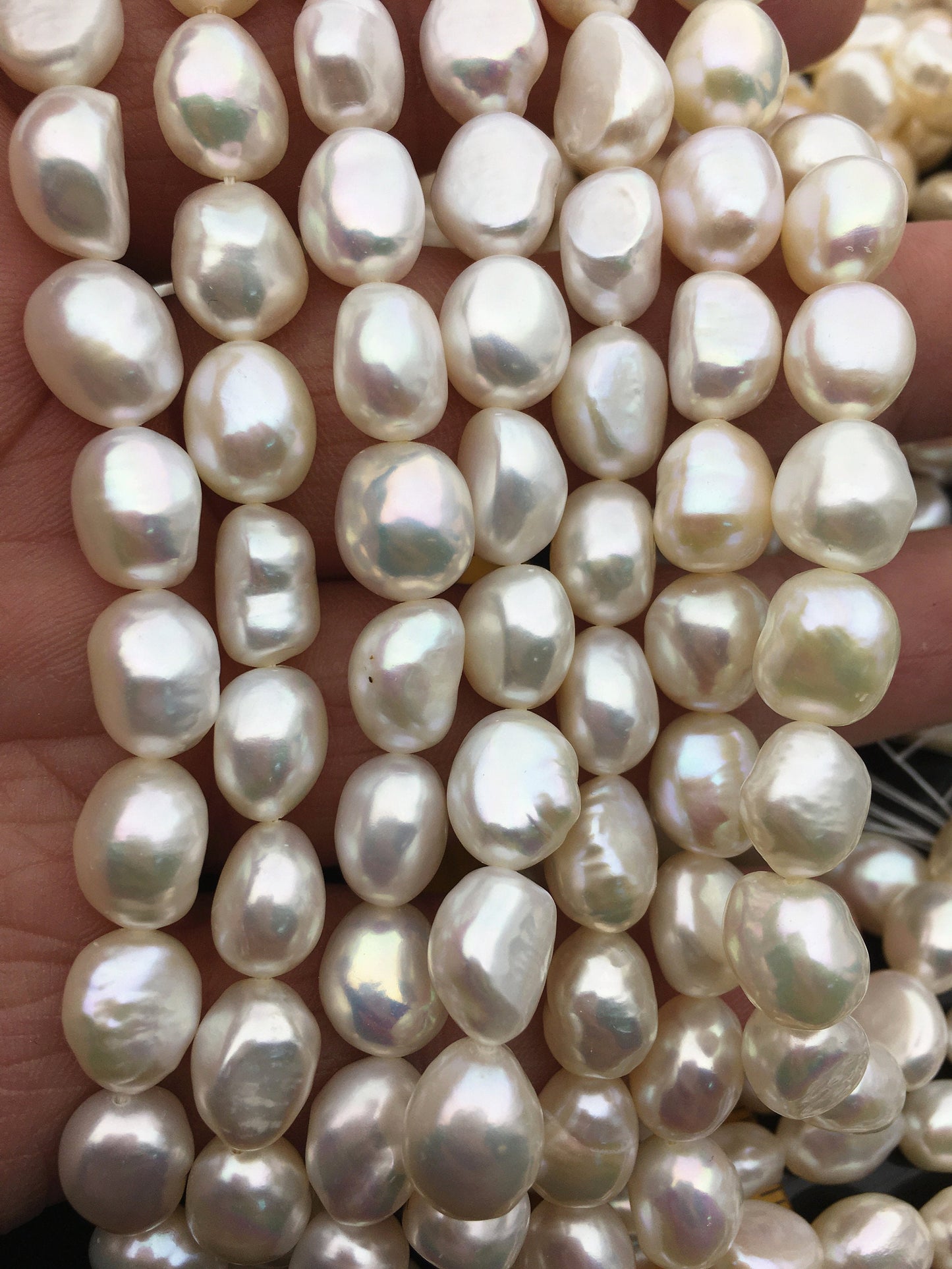 AAA 9-10mm white nugget pearls, high luster,15.3 inches full strand,white pearl necklace,LM9-3A-1-1
