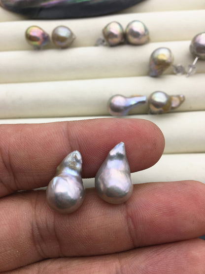 50% OFF,AA+ 11-13mm Gray Bronze flameball freshwater pearl stud earrings,sterling silver,earring with white baroque Natural Pearl,SE3-089
